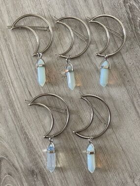 Silver Moon Hair Clip with Opalite
